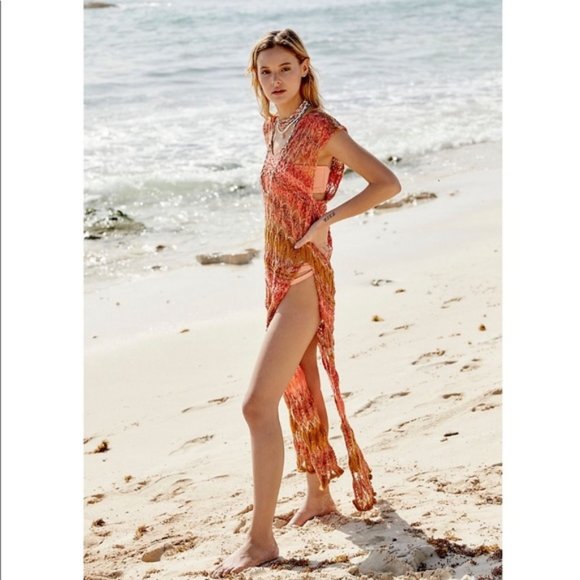 Free People Flames Maxi Tunic Cover Up M/L $300 - Picture 2 of 5